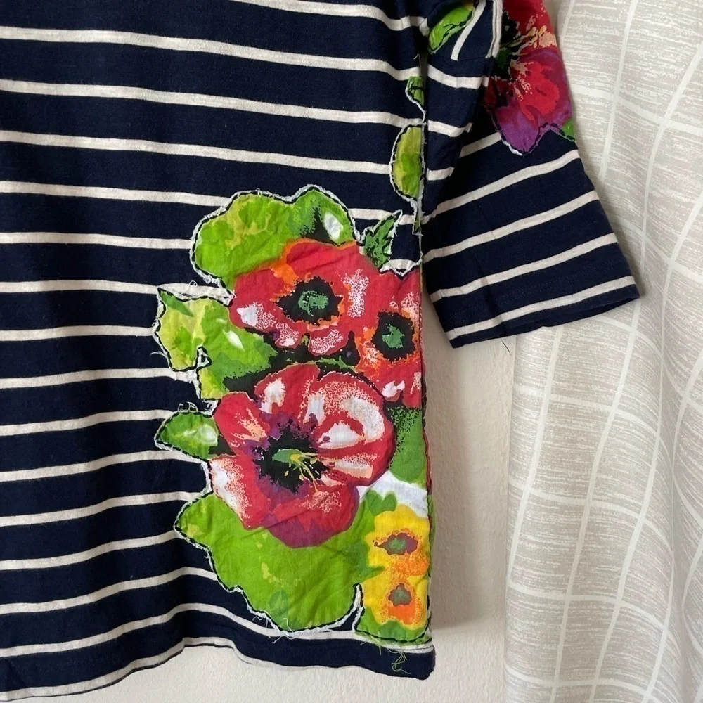 Anthropologie Meadow Rue Floral Striped Tee